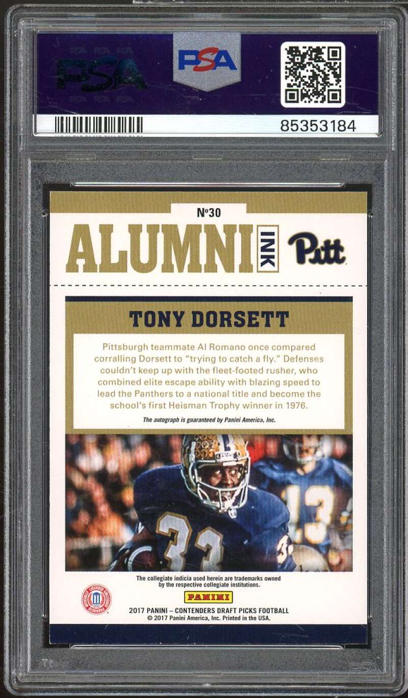 Tony Dorsett Rookie Card 2017 Panini Contenders DP Alumni Ink #30 PSA 8 Image 2