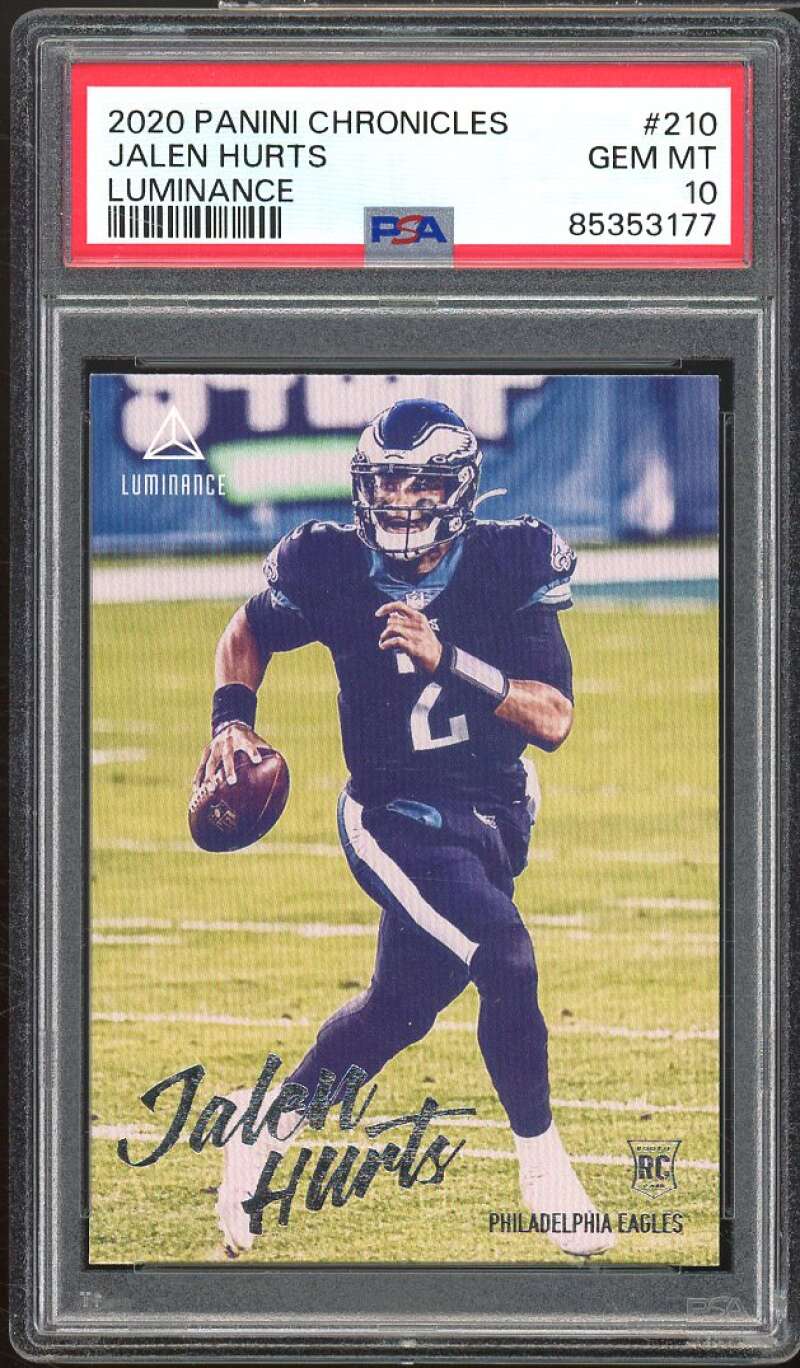 Jalen Hurts Rookie Card 2020 Panini Chronicles Luminance #210 PSA 10 Image 1