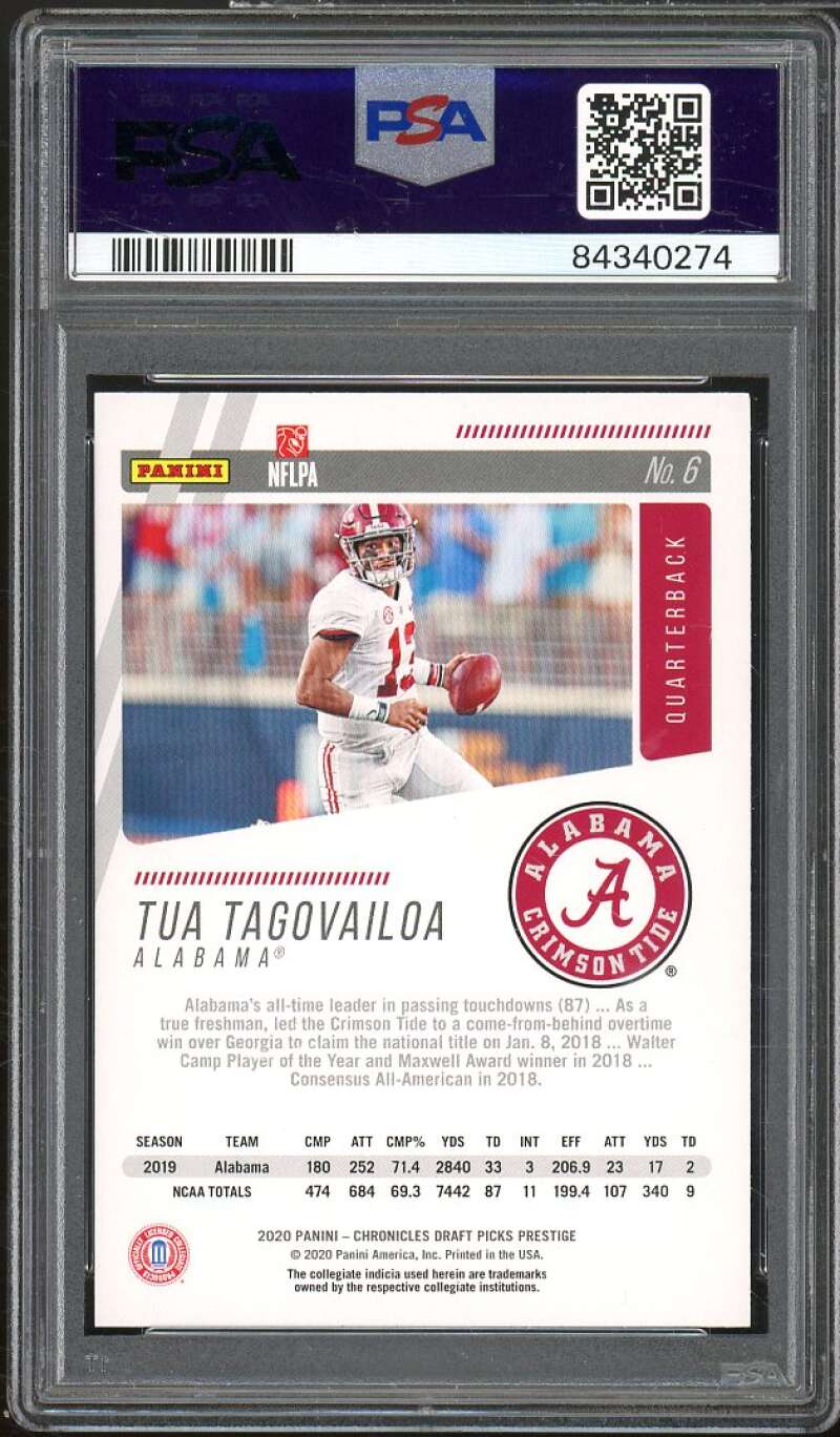 Tua Tagovailoa Rookie Card 2020 Panini Chronicles Draft Picks Prestige #6 PSA 10 Image 2