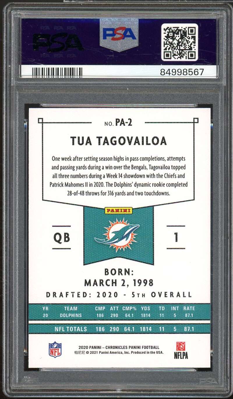 Tua Tagovailoa Rookie Card 2020 Panini Chronicles Panini #PA2 PSA 9 Image 2