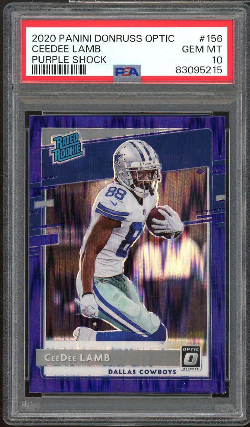 CeeDee Lamb Rookie Card 2020 Panini Donruss Optic Purple Shock #156 PSA 10 Image 1