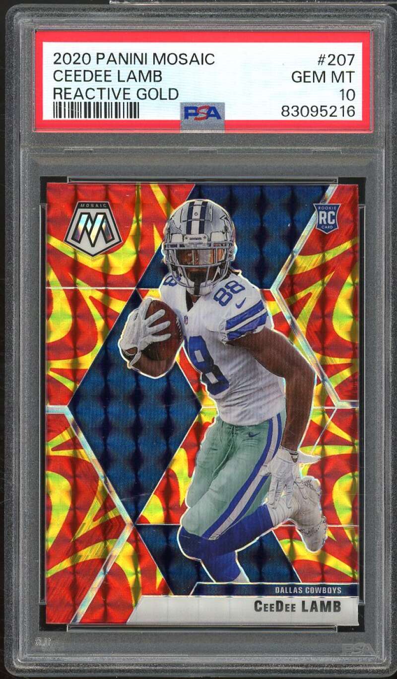 CeeDee Lamb Rookie Card 2020 Panini Mosaic Reactive Gold #207 PSA 10 Image 1