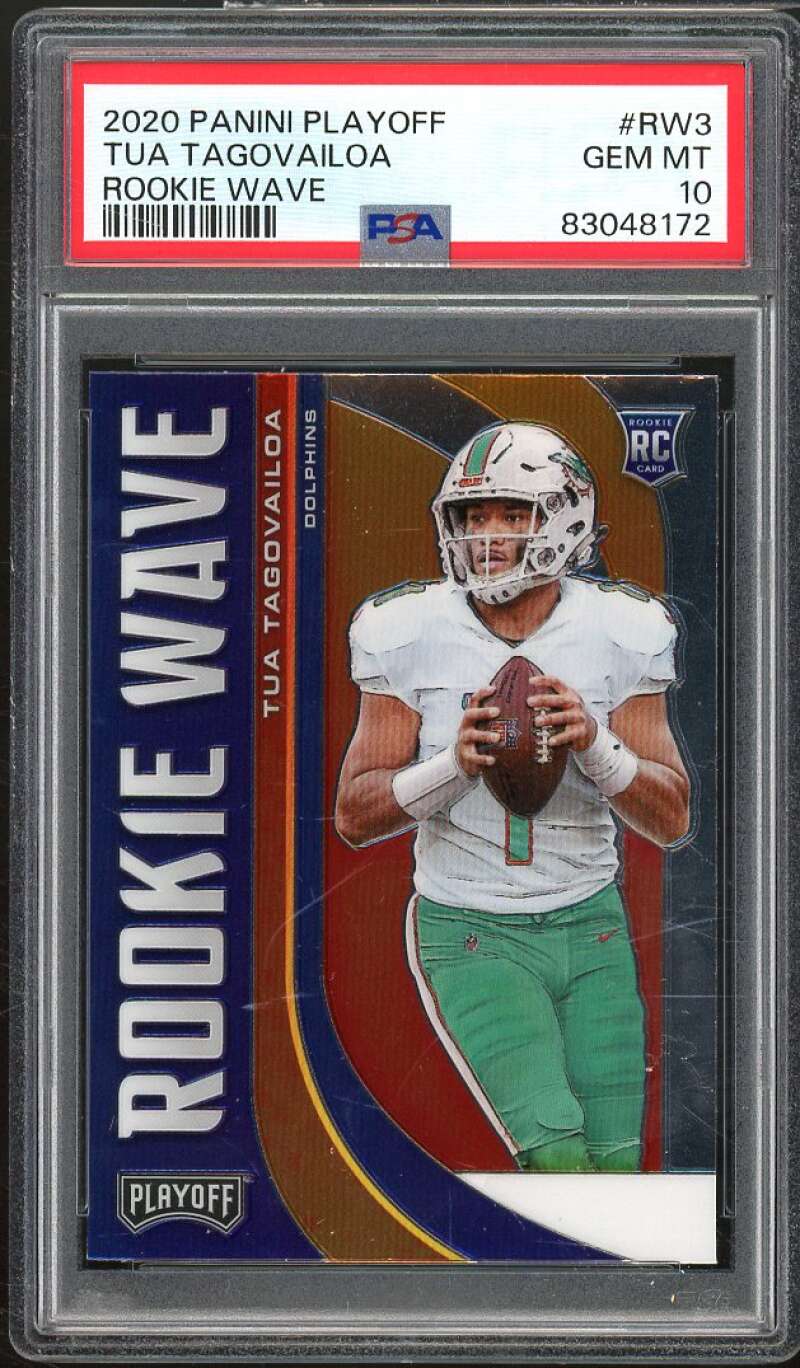 Tua Tagovailoa Rookie Card 2020 Panini Playoff Rookie Wave Blue #RW3 PSA 10 Image 1