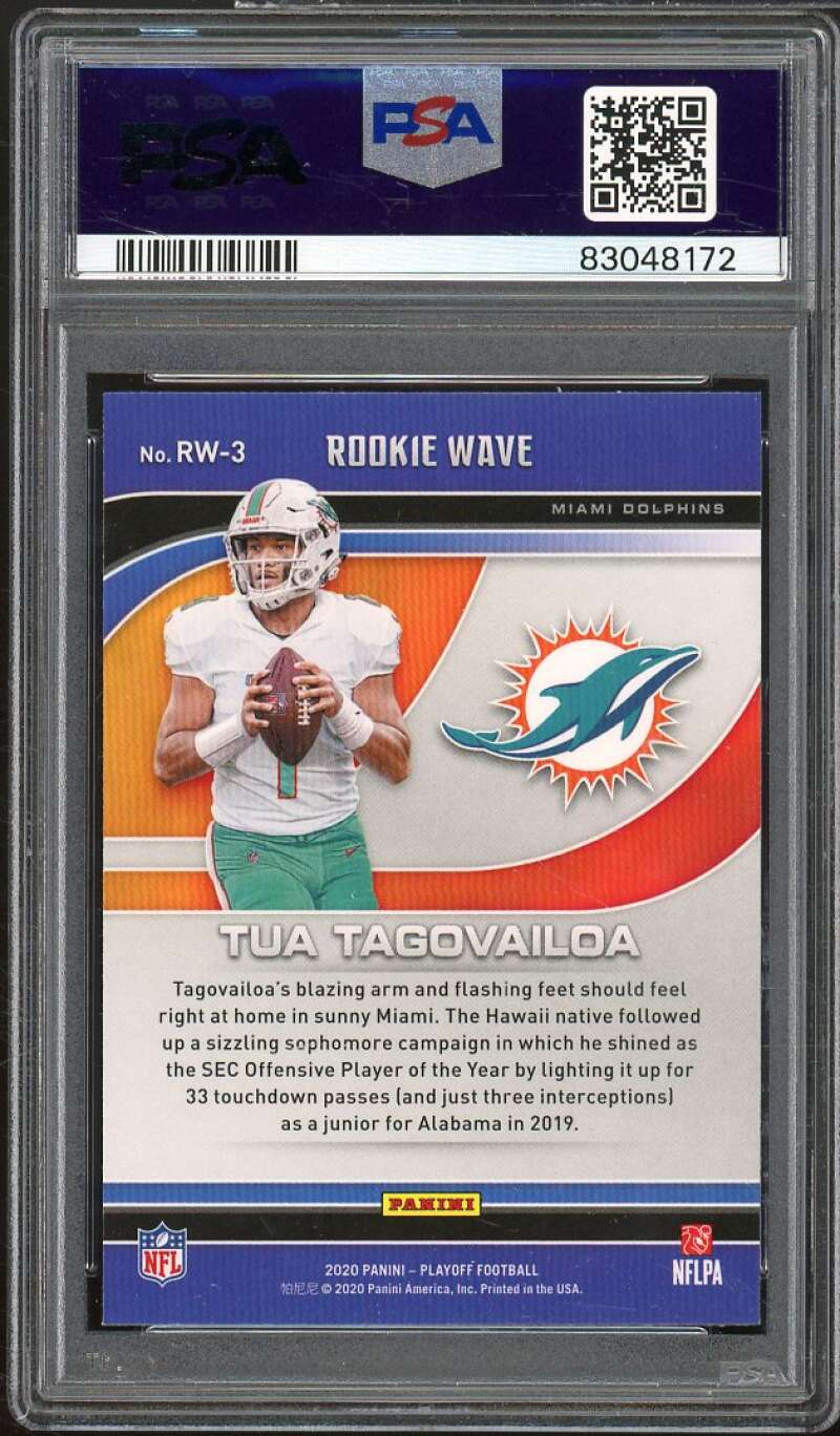 Tua Tagovailoa Rookie Card 2020 Panini Playoff Rookie Wave Blue #RW3 PSA 10 Image 2