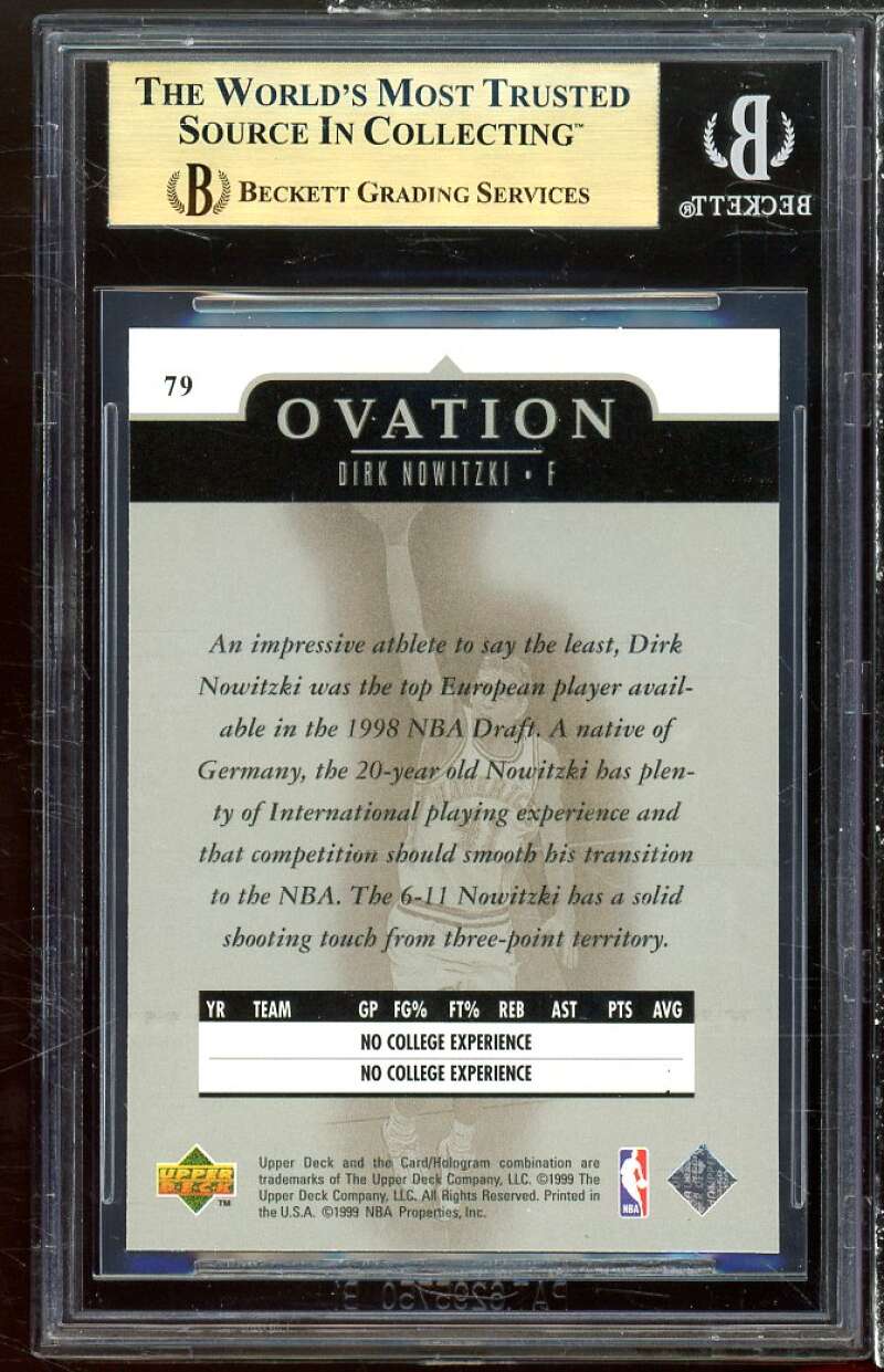 Dirk Nowitzki Rookie Card 1998-99 Upper Deck Ovation #79 BGS 9.5 (9.5 9 9.5 9.5) Image 2