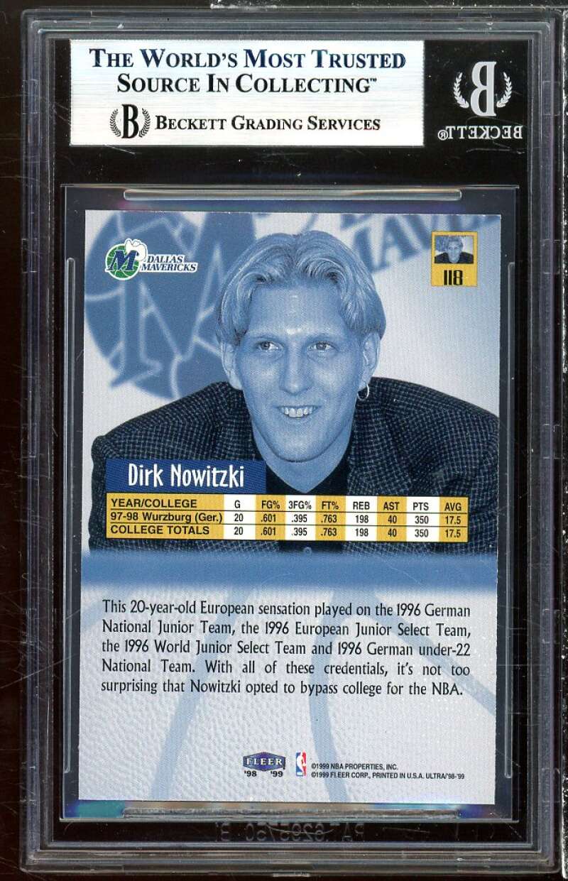 Dirk Nowitzki Rookie Card 1998-99 Ultra #118 BGS 9 (9.5 8.5 9 9.5) Image 2