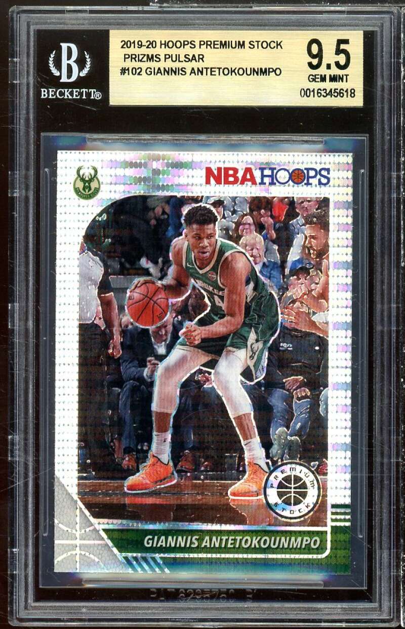 Giannis Antetokounmpo Card 2019-20 Hoops Premium Stock Prizm Pulsar #102 BGS 9.5 Image 1