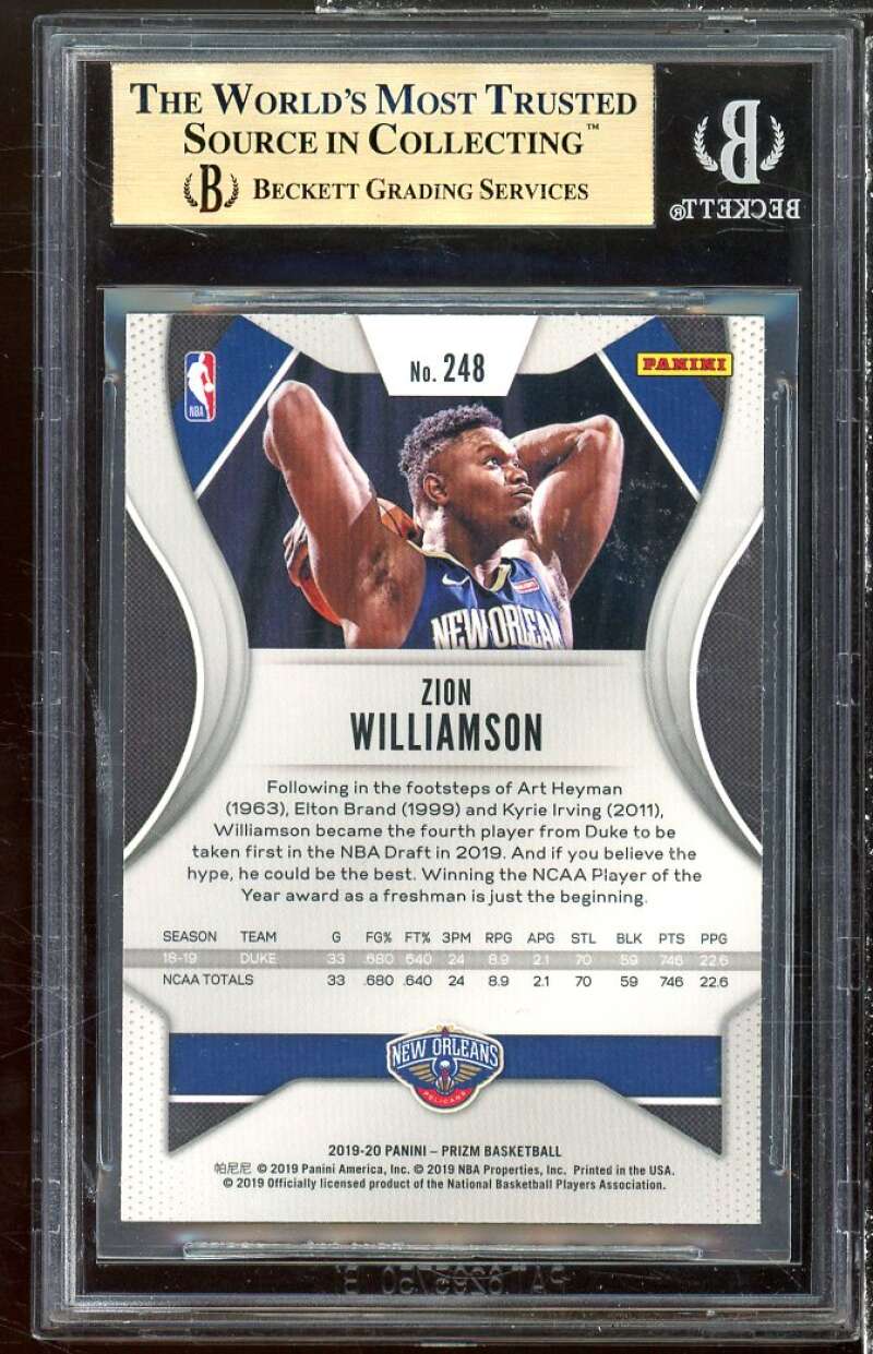 Zion Williamson Rookie Card 2019-20 Panini Prizm #248 BGS 9.5 (9.5 9.5 9.5 9) Image 2