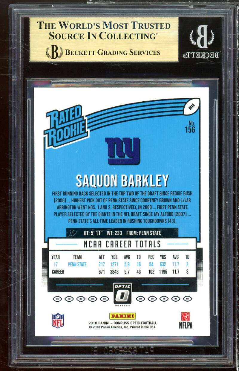 Saquon Barkley Rookie Card 2018 Donruss Optic #156 BGS 9.5 Image 2