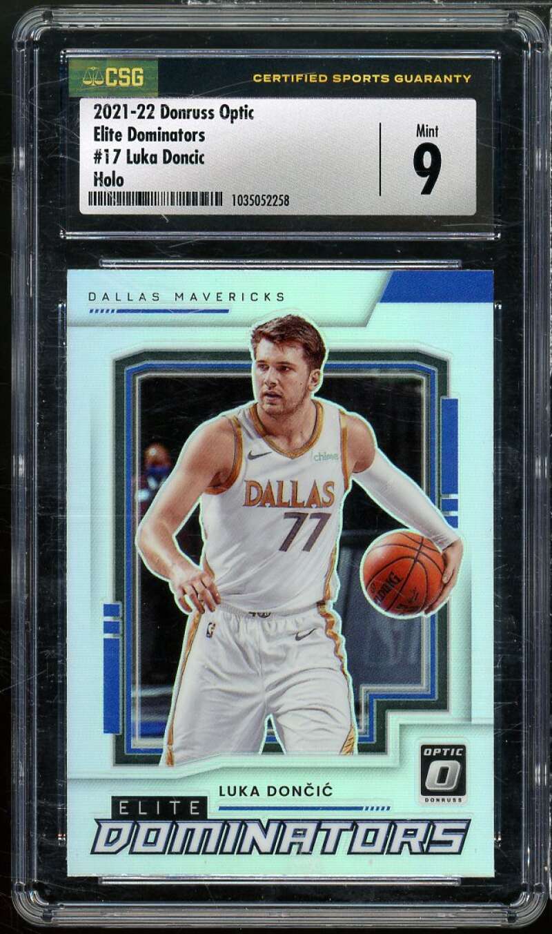 Luka Doncic Card 2021-22 Donruss Optic Elite Dominators Holo #17 CSG 9 MINT Image 1