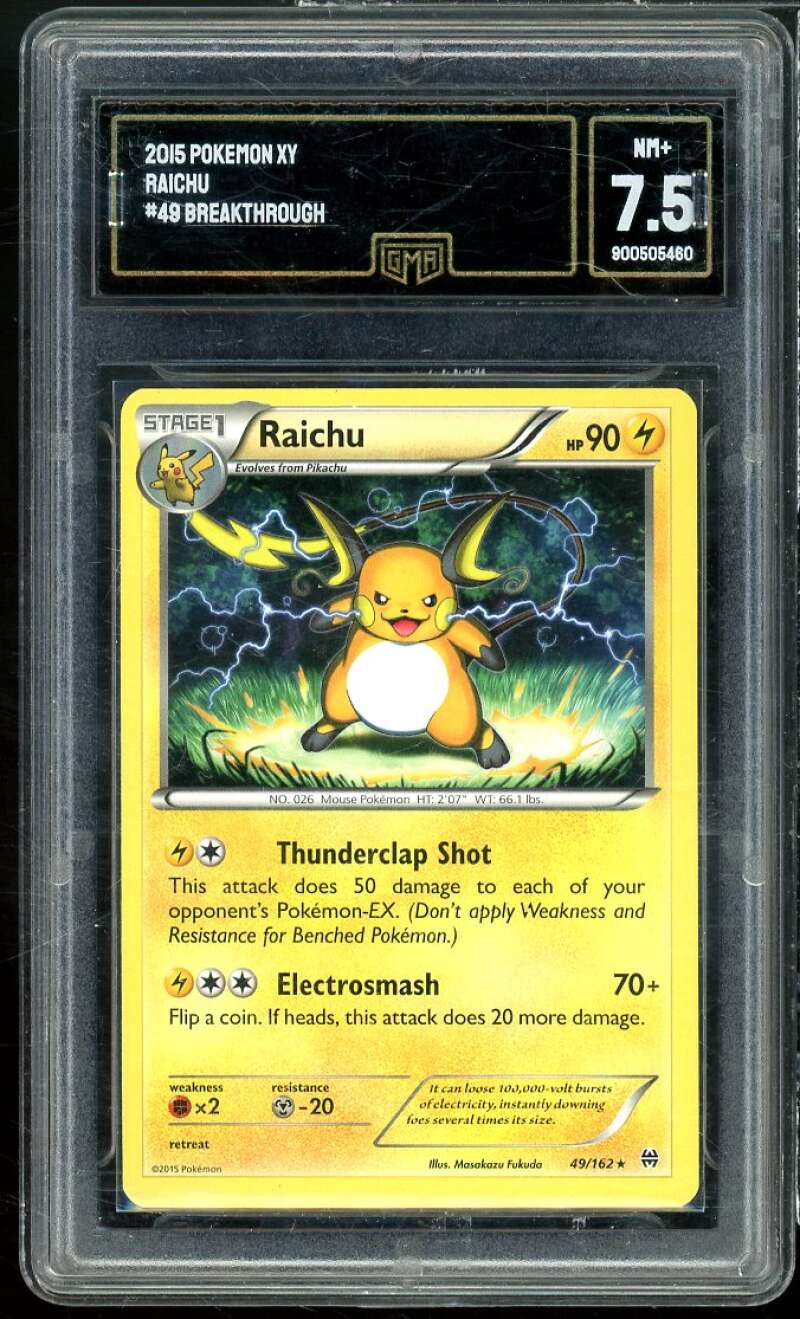 Raichu Breakthrough 2015 Pokemon XY #49 GMA 7.5 NM+ Image 1