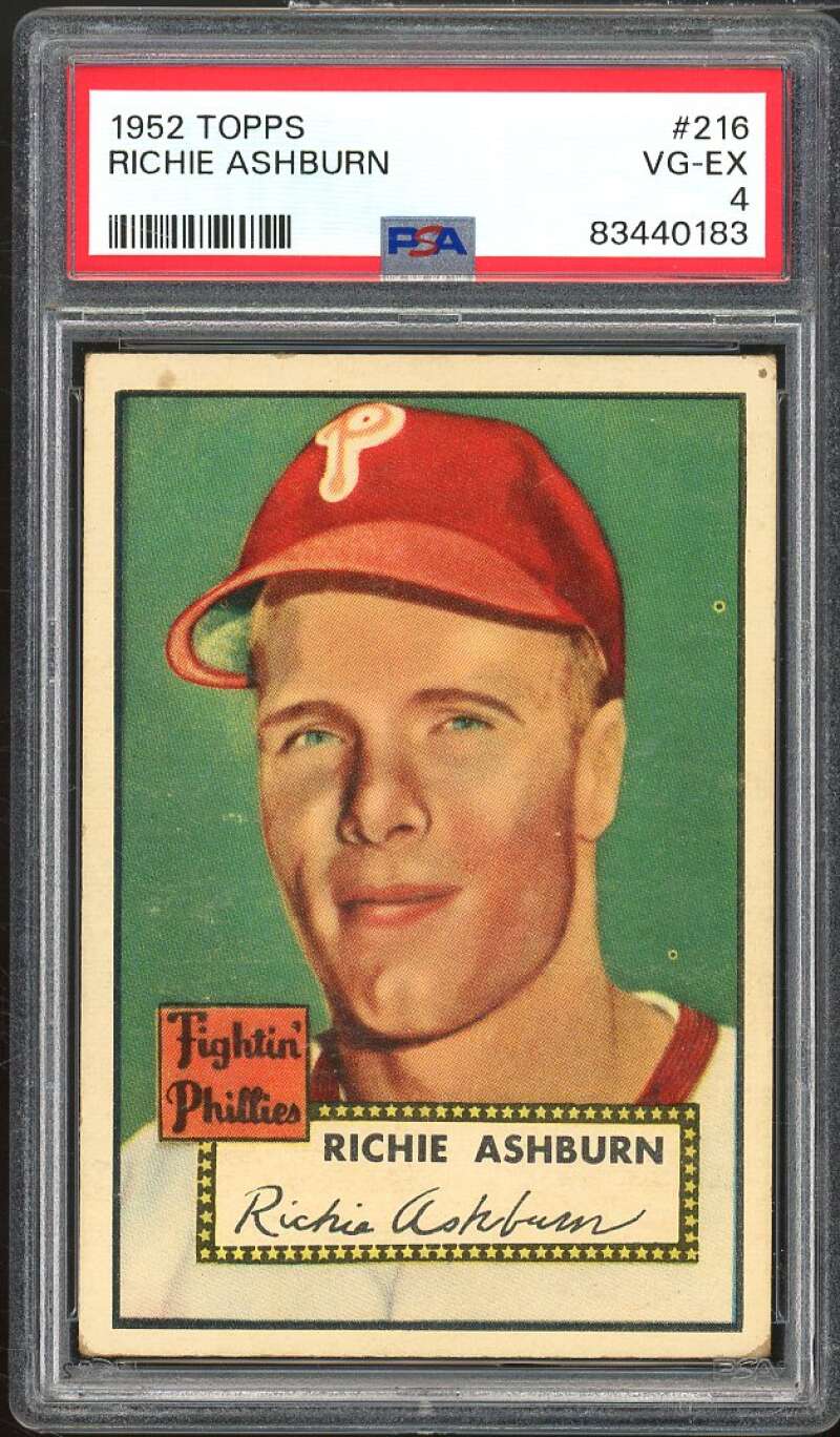 Richie Ashburn Card 1952 Topps #216 PSA 4 Image 1