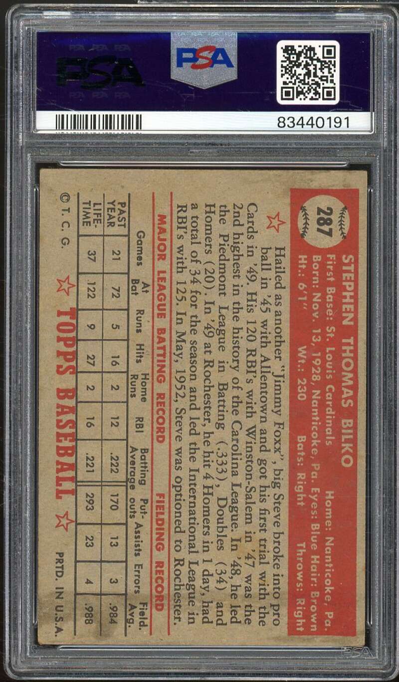 Steve Bilko Card 1952 Topps #287 PSA 4 Image 2