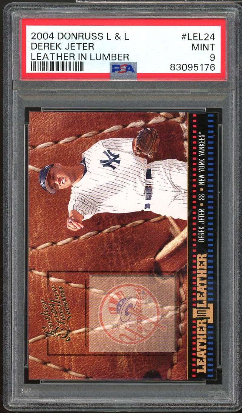 Derek Jeter Card 2004 Donruss Leather in Lumber #LEL24 PSA 9 Image 1