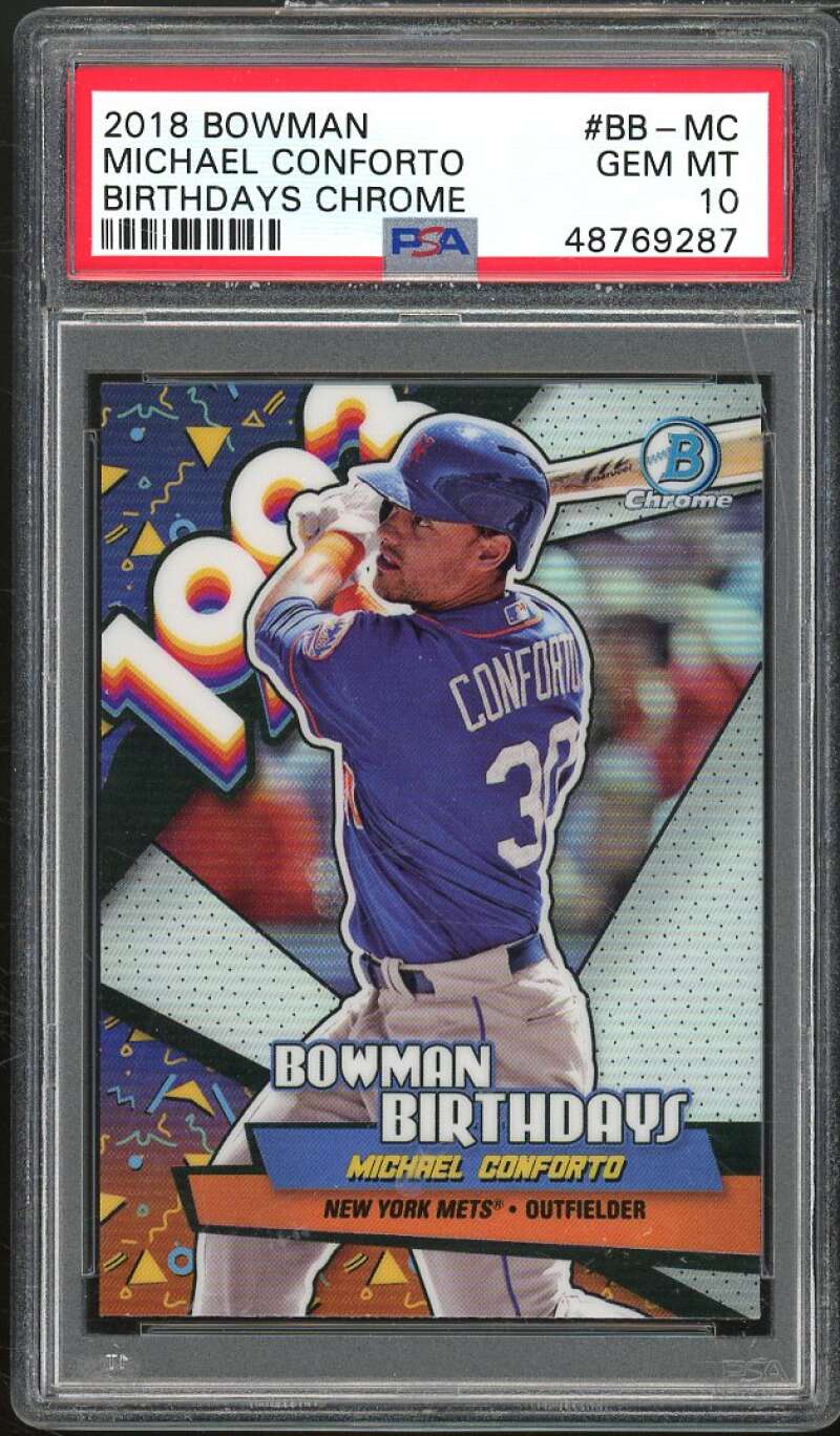 Michael Conforto Card 2018 Bowman Chrome Birthdays #BB-MC PSA 10 Image 1