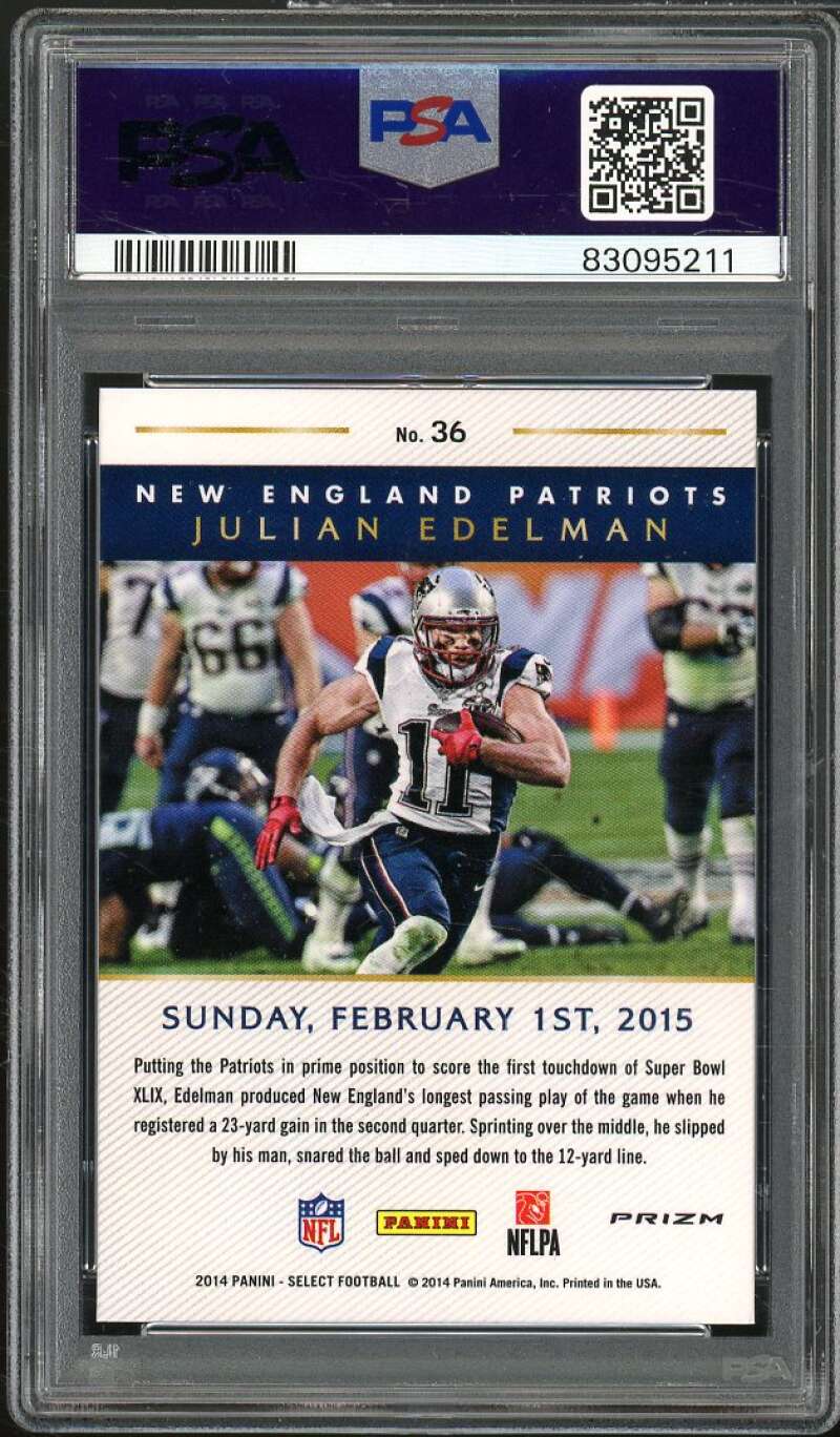 Julian Edelman 2014 Select Super Bowl XLIX Redemption Blue Mojo Prizm #36 PSA 10 Image 2