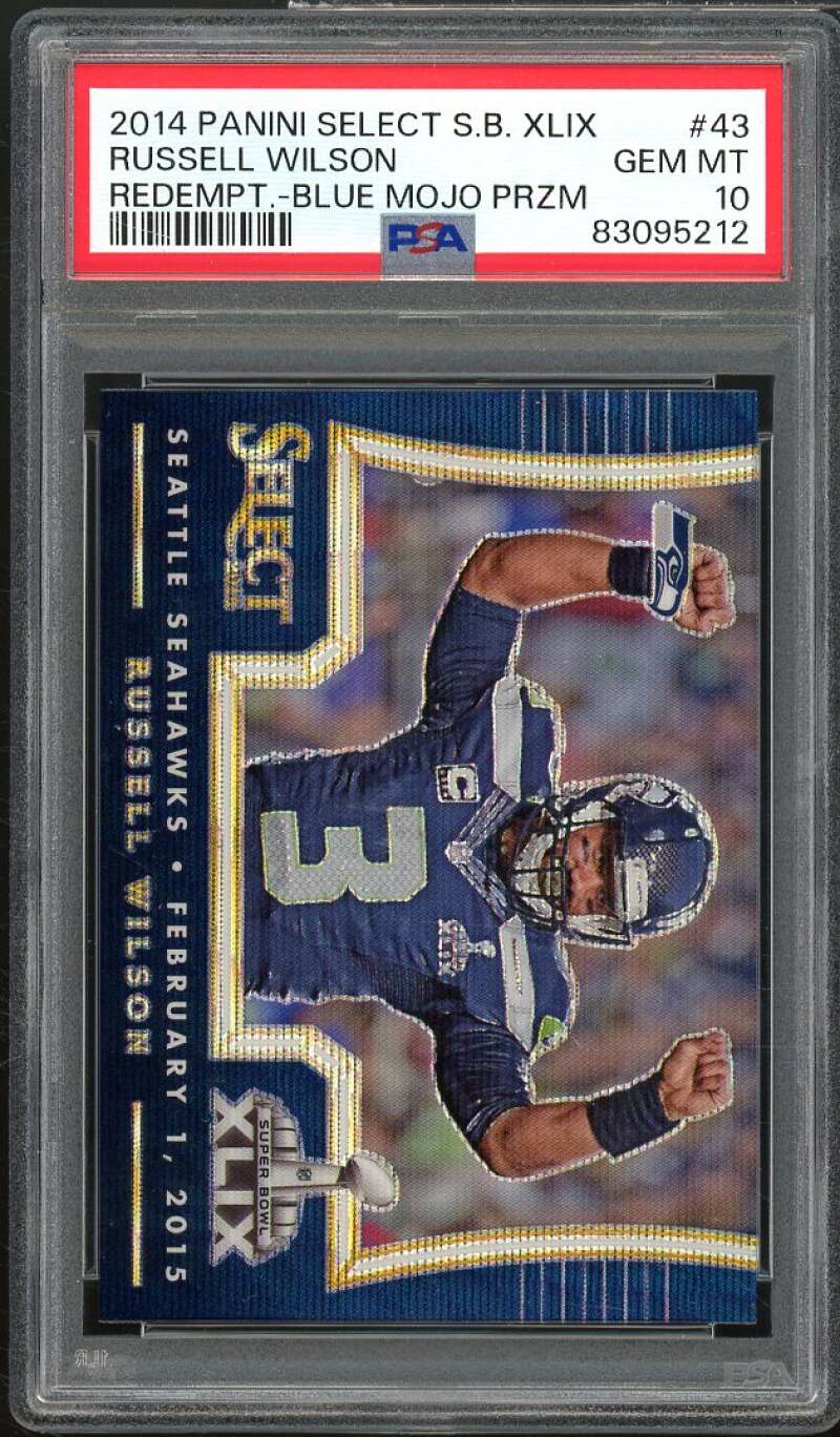 Russell Wilson 2014 Select Super Bowl XLIX Redemption Blue Mojo Prizm #43 PSA 10 Image 1