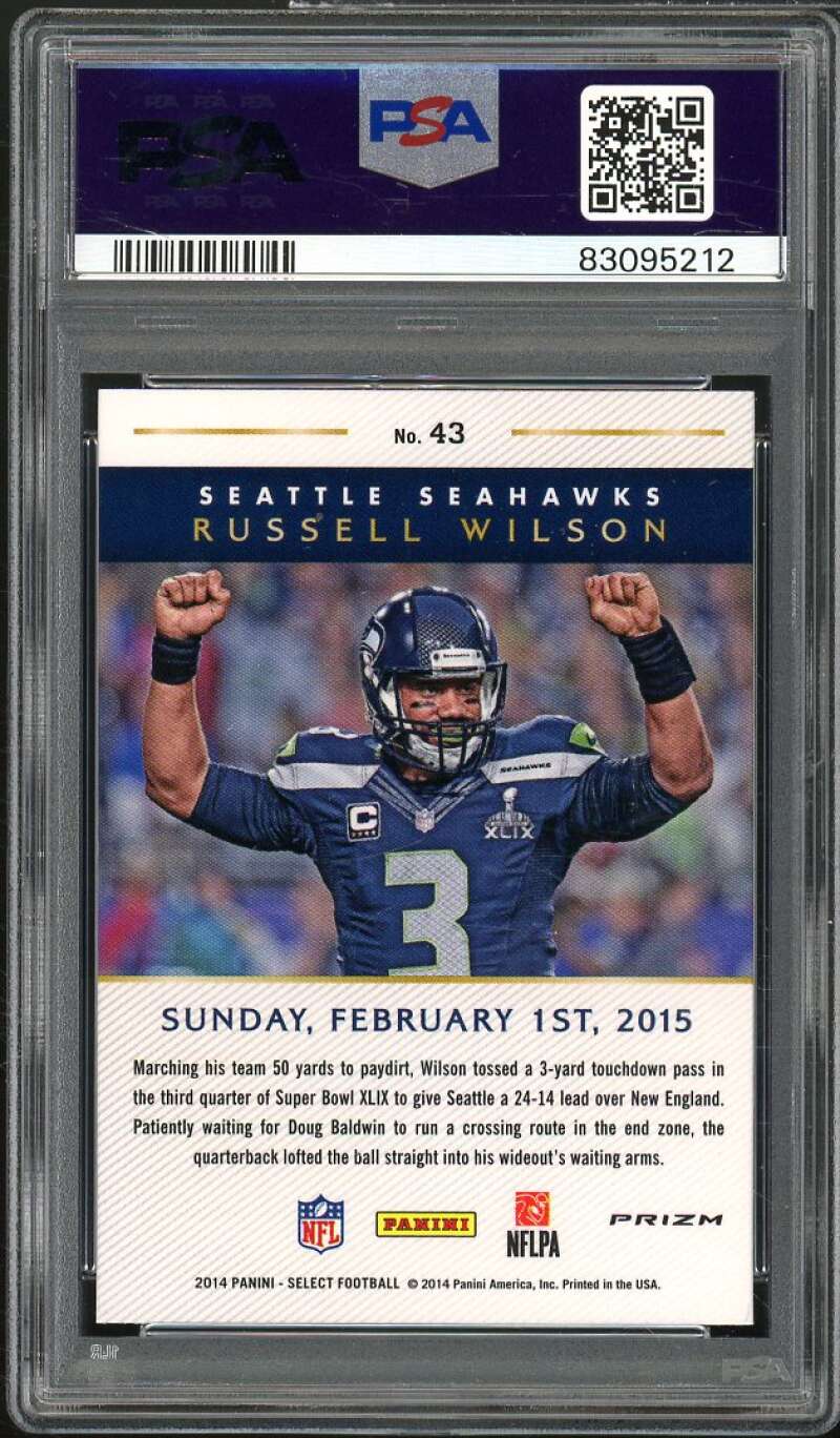 Russell Wilson 2014 Select Super Bowl XLIX Redemption Blue Mojo Prizm #43 PSA 10 Image 2