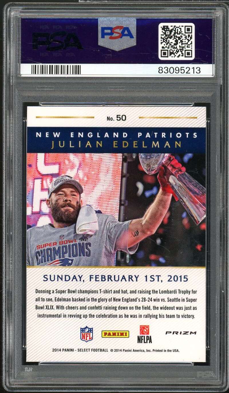 Julian Edelman 2014 Select Super Bowl XLIX Redemption Blue Mojo Prizm #50 PSA 10 Image 2