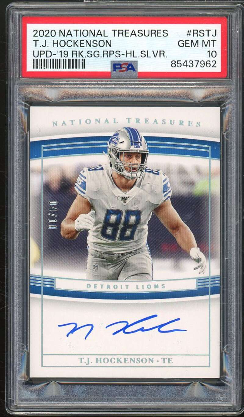 T.J. Hockenson 2020 National Treasures UPD-19 Signature Holo Silver #RSTJ PSA 10 Image 1