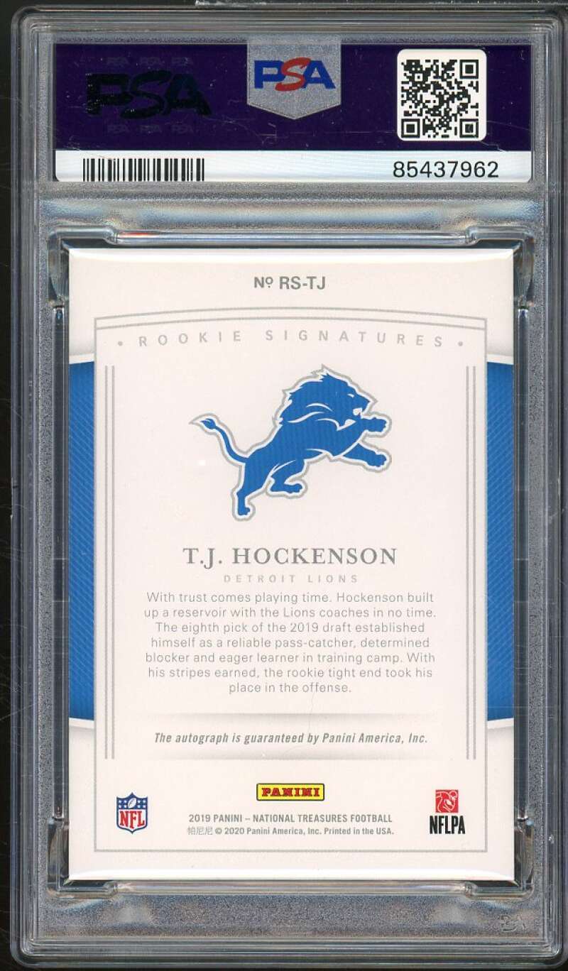 T.J. Hockenson 2020 National Treasures UPD-19 Signature Holo Silver #RSTJ PSA 10 Image 2