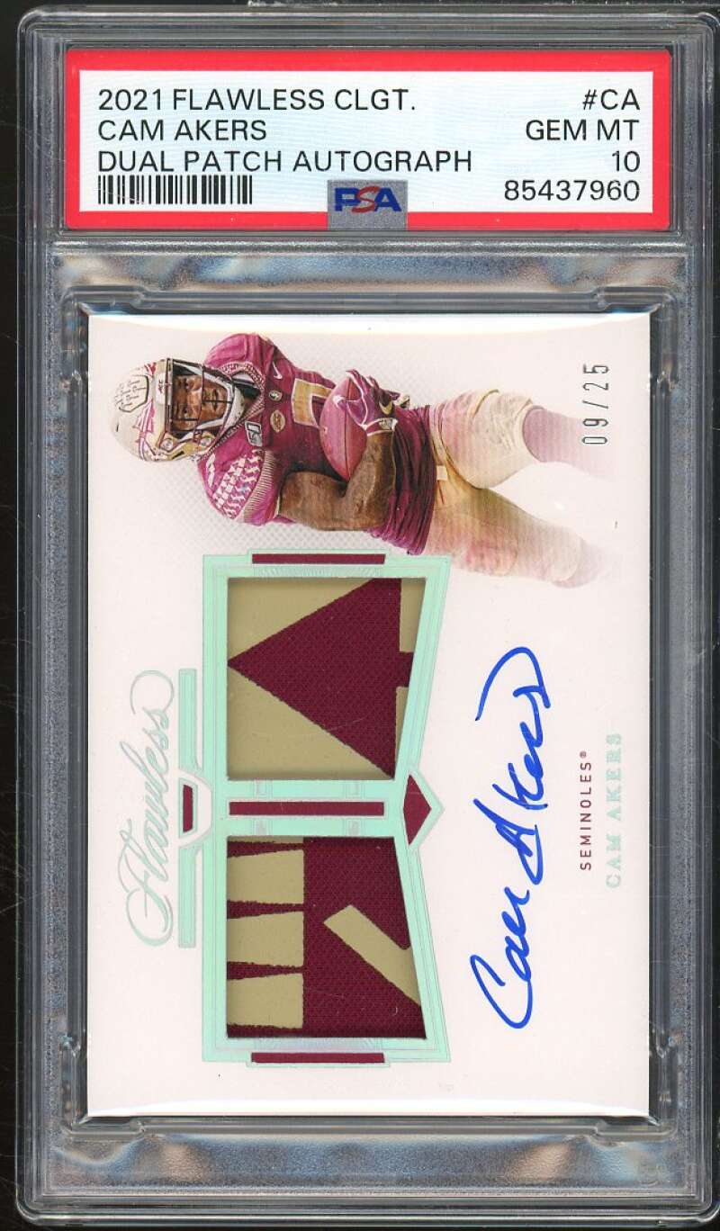 Cam Akers Card 2021 Flawless Collegiate Dual Patch Autographs #CA PSA 10 Image 1