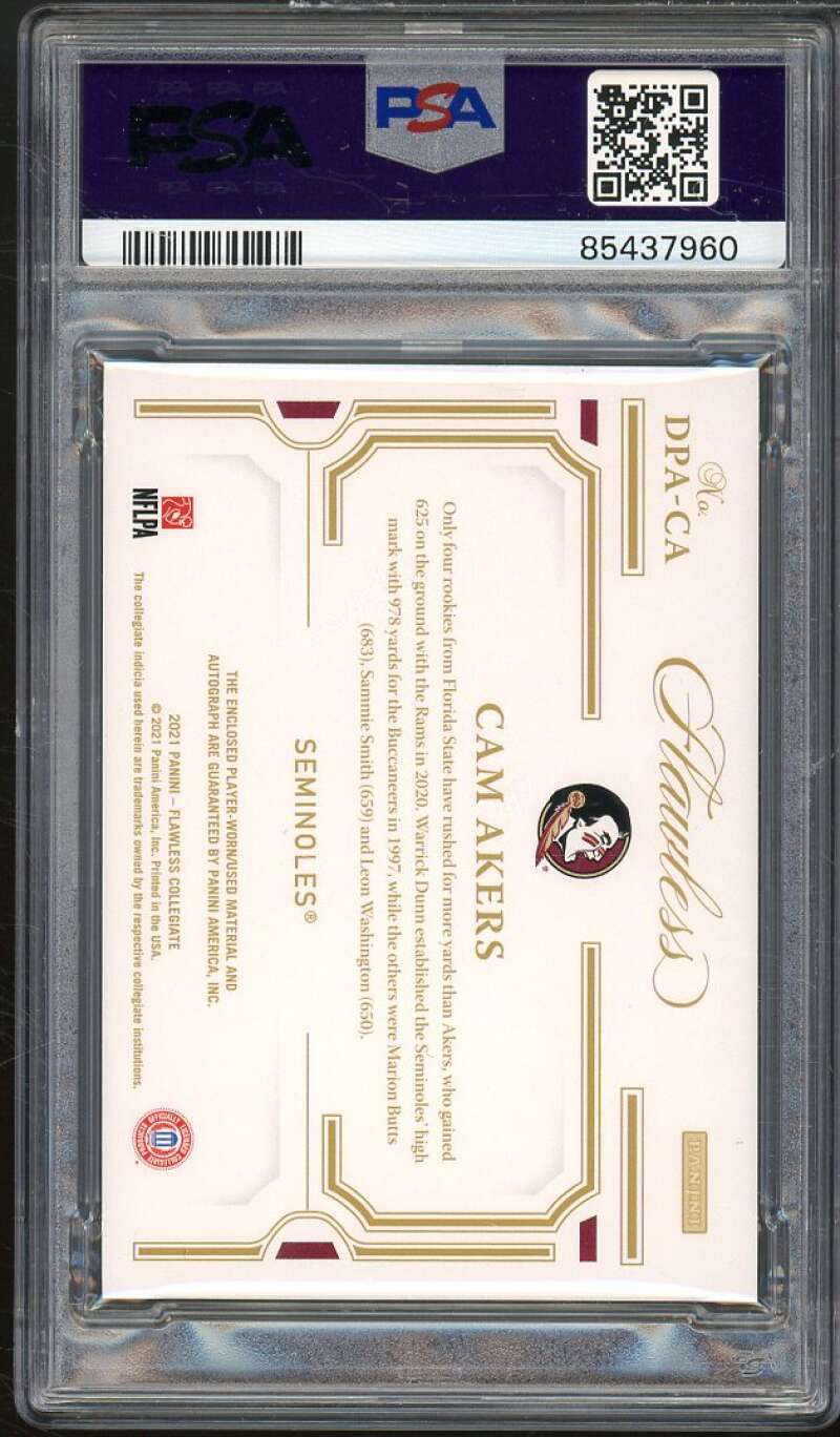 Cam Akers Card 2021 Flawless Collegiate Dual Patch Autographs #CA PSA 10 Image 2