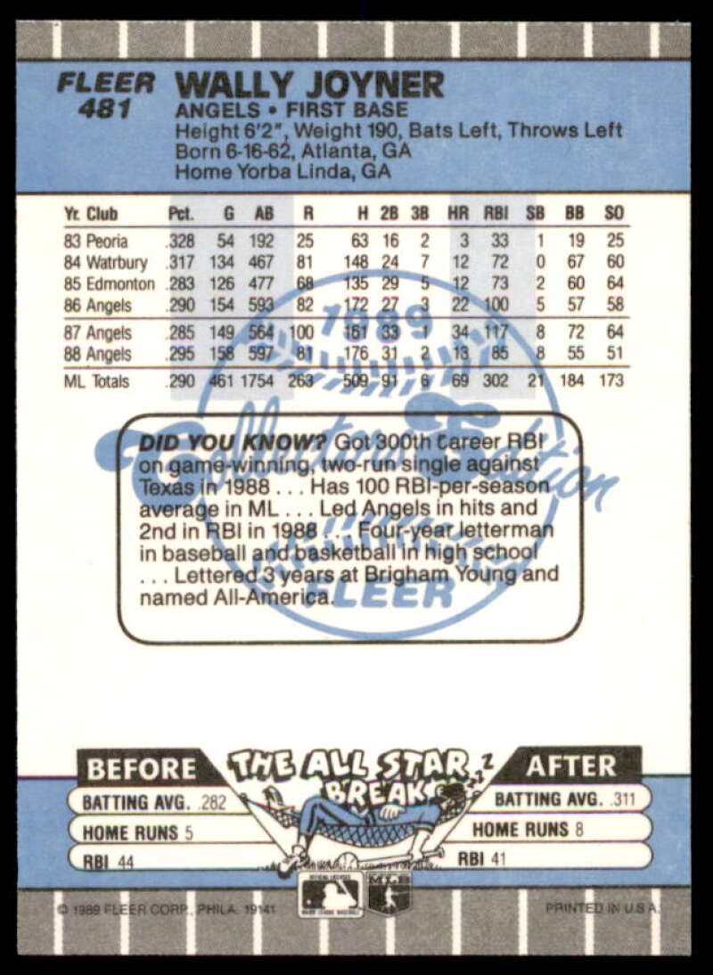 Wally Joyner Card 1989 Fleer Glossy #481  Image 2