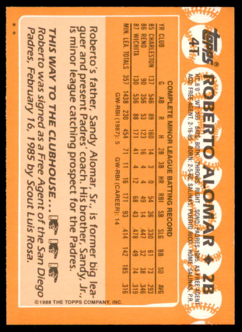 Roberto Alomar XRC Rookie Card 1988 Topps Traded #4T  Image 2