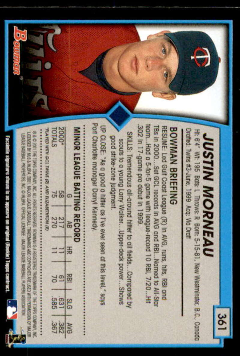 Justin Morneau Card 2001 Bowman Gold #361  Image 2