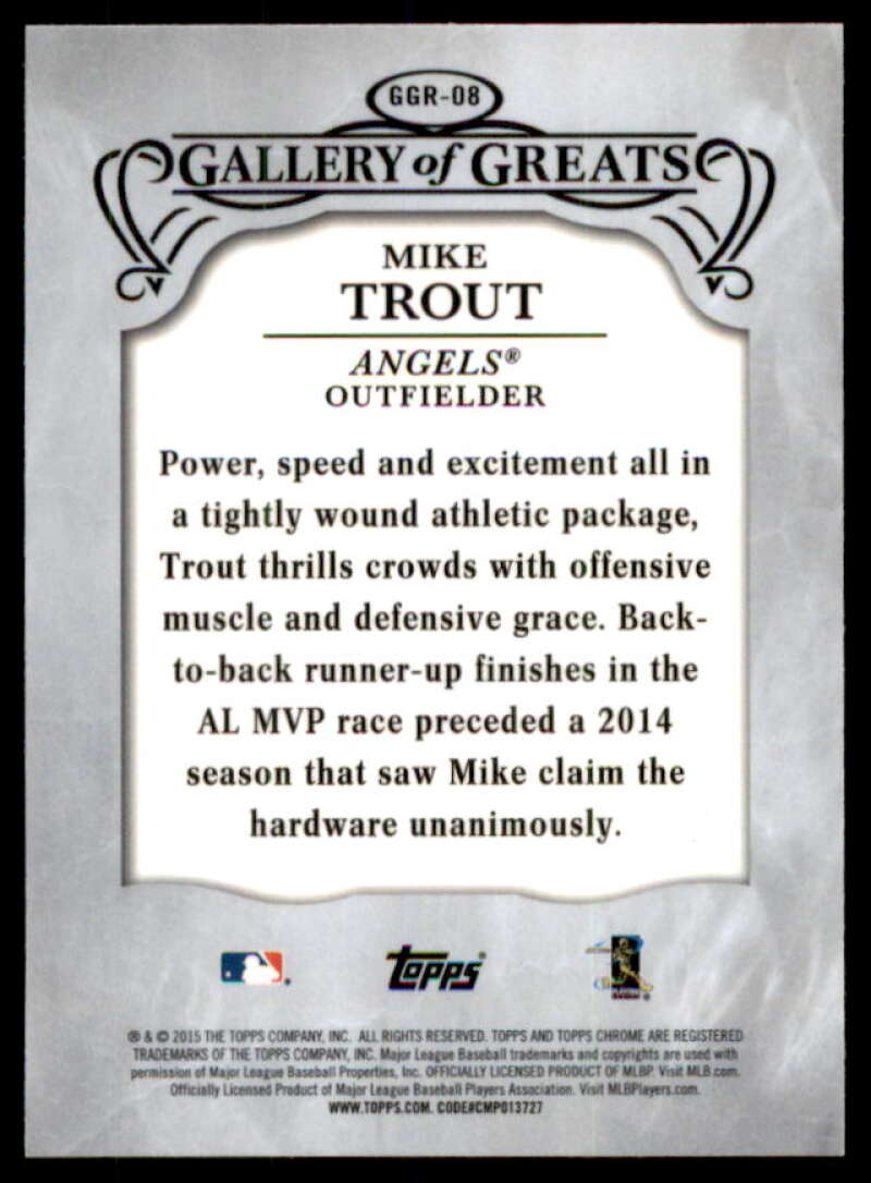 Mike Trout Card 2015 Topps Chrome Gallery of Greats #GGR08  Image 2