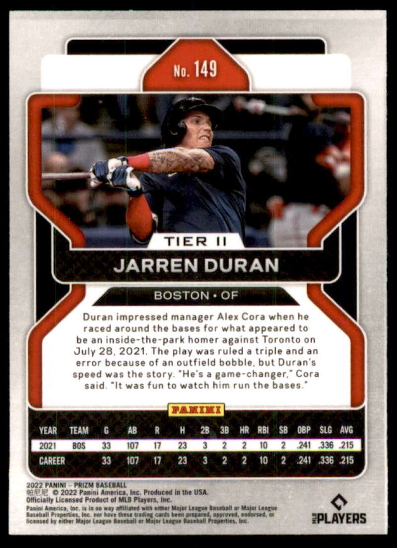 Jarren Duran T2 Rookie Card 2022 Panini Prizm #149  Image 2