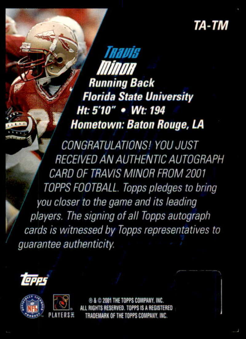 Travis Minor 5 Rookie Card 2001 Topps Autographs #TATM  Image 2
