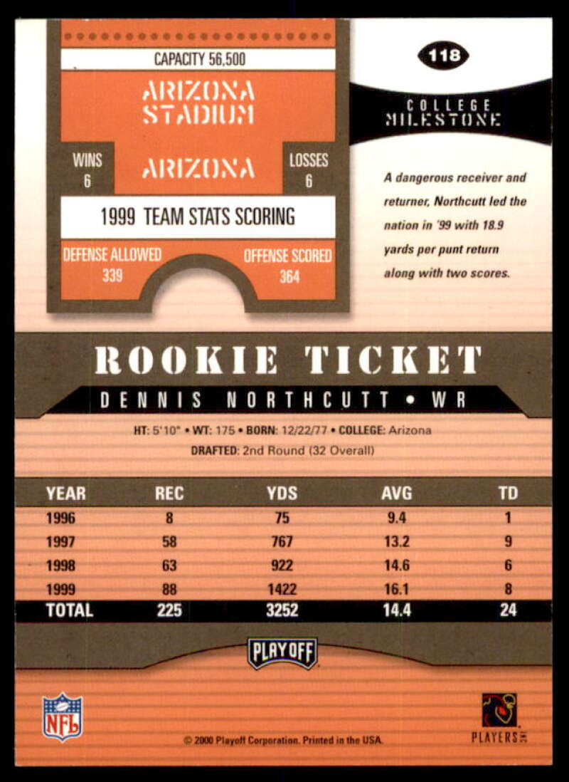Dennis Northcutt AU Rookie Card 2000 Playoff Contenders #118  Image 2