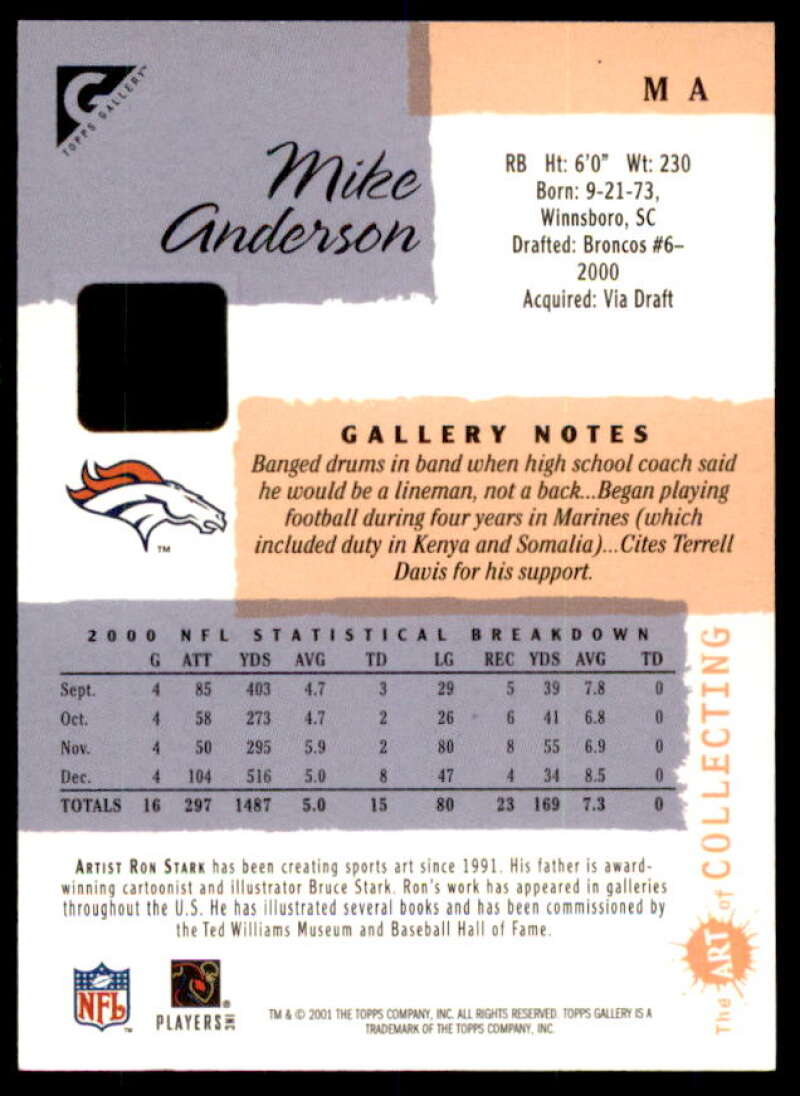 Mike Anderson C Card 2001 Topps Gallery Autographs #MA  Image 2