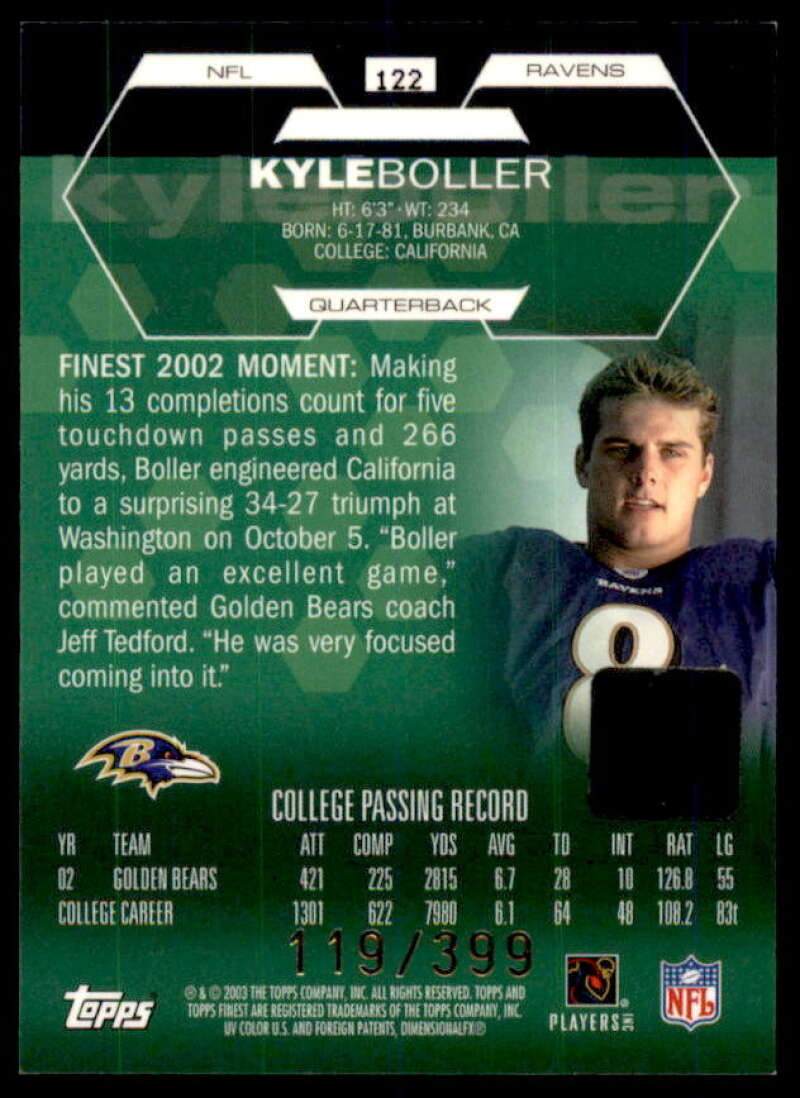 Kyle Boller AU/399 Rookie Card 2003 Finest #122  Image 2