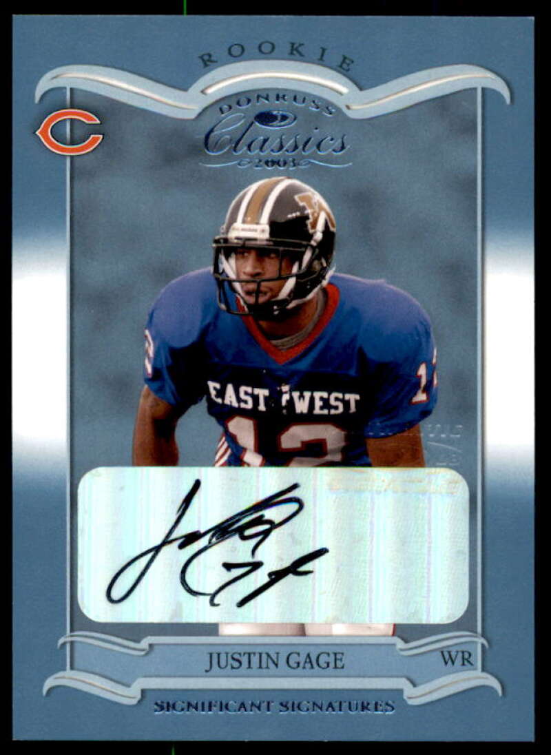 Justin Gage Rookie Card 2003 Donruss Classics Significant Signatures #190  Image 1