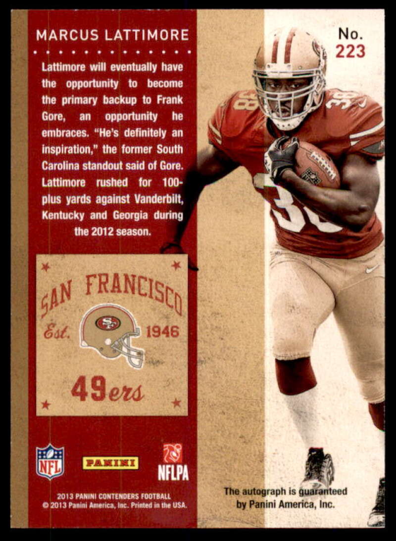 Marcus Lattimore AU Rookie Card 2013 Panini Contenders #223A  Image 2