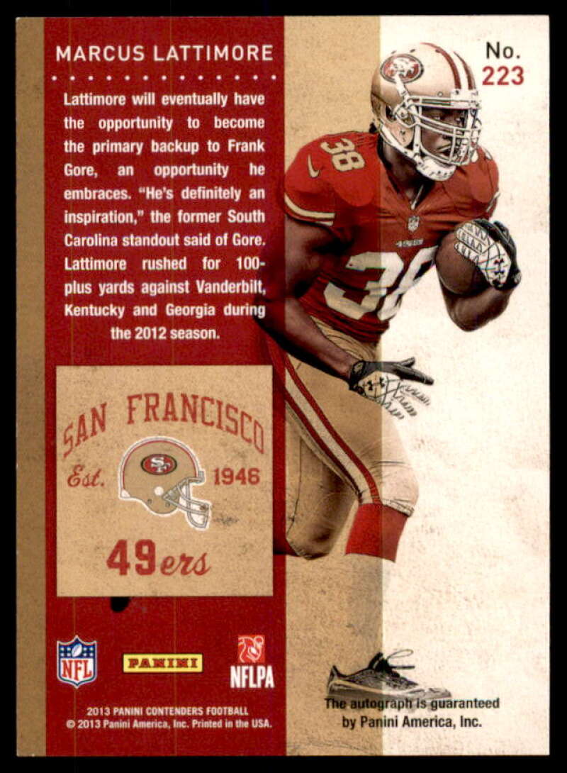 Marcus Lattimore AU Rookie Card 2013 Panini Contenders Playoff Ticket #223B  Image 2