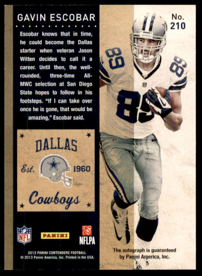 Gavin Escobar AU Rookie Card 2013 Panini Contenders #210A  Image 2
