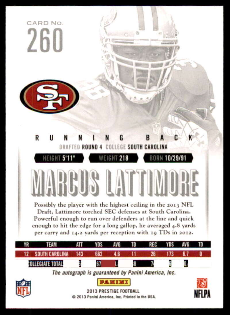 Marcus Lattimore Card 2013 Prestige Extra Points Red Autographs #260  Image 2