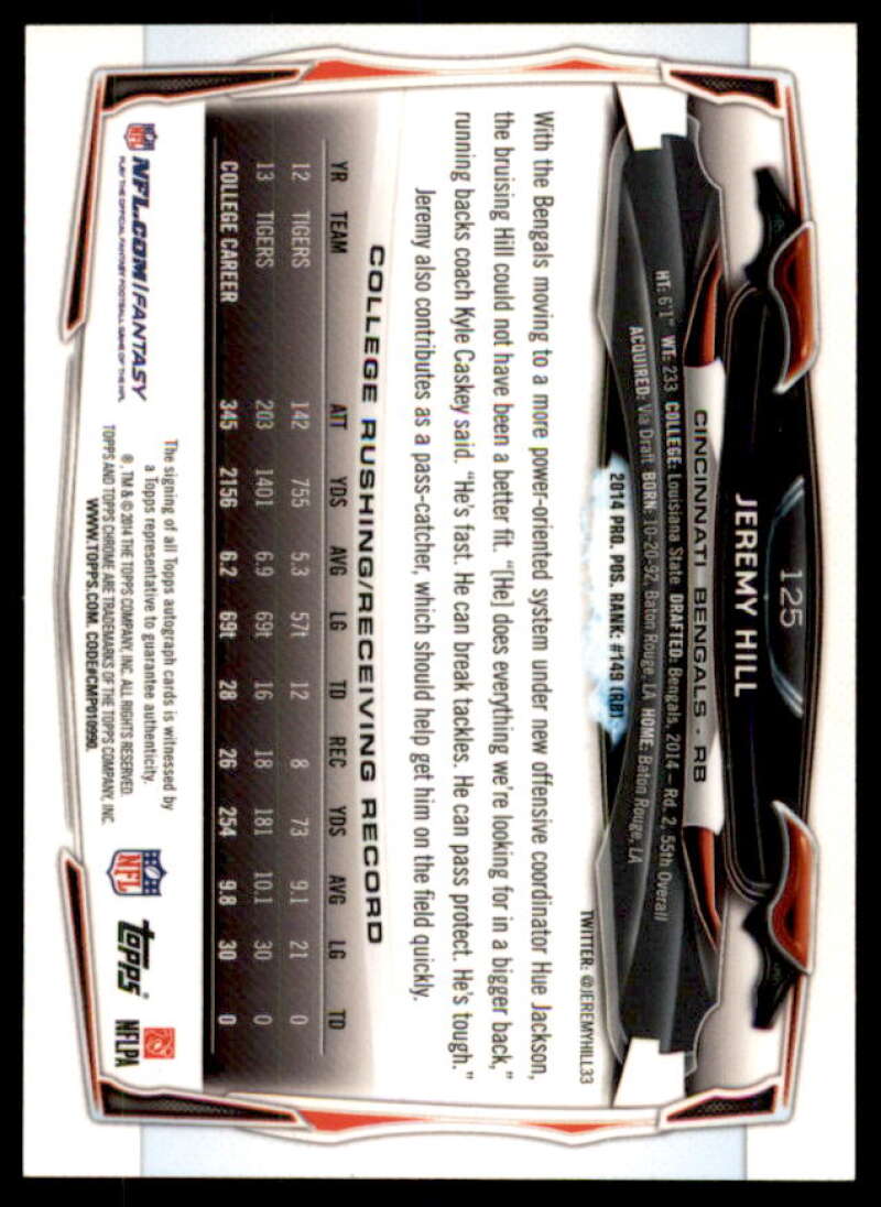 Jeremy Hill Rookie Card 2014 Topps Chrome Mini Rookie Autographs #125  Image 2