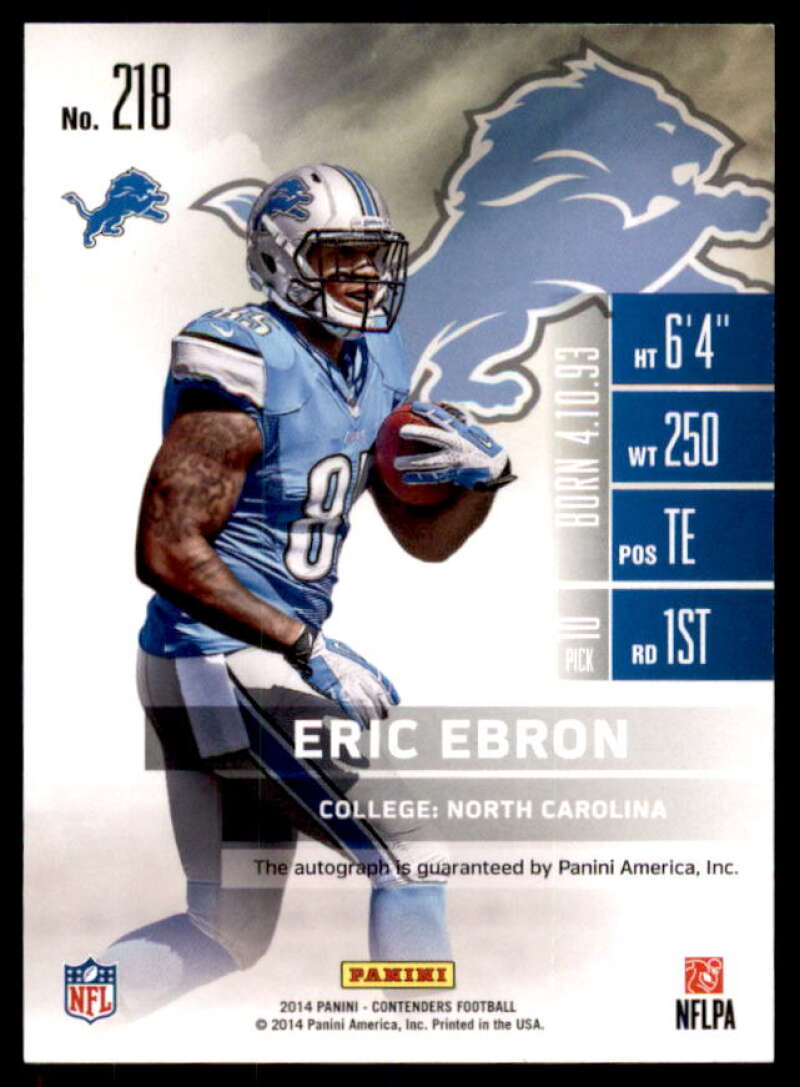 Eric Ebron AU Rookie Card 2014 Panini Contenders Playoff Ticket #218A  Image 2