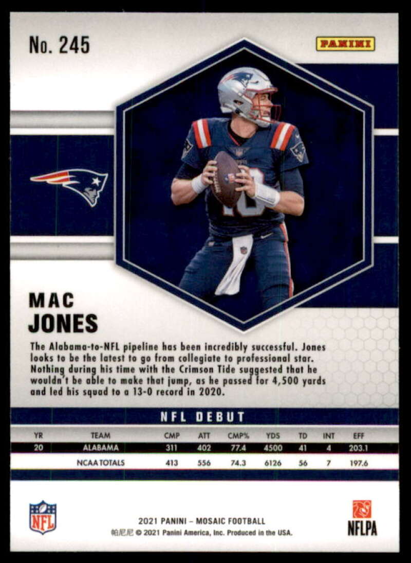 Mac Jones DEB Rookie Card 2021 Panini Mosaic #245  Image 2