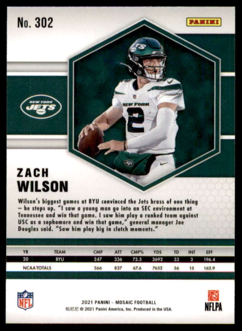 Zach Wilson Rookie Card 2021 Panini Mosaic #302  Image 2