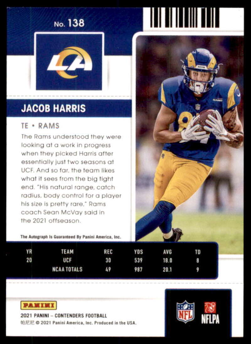 Jacob Harris AU Rookie Card 2021 Panini Contenders #138A  Image 2