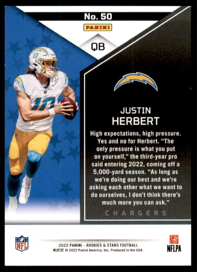 Justin Herbert Card 2022 Rookies Stars Red and Blue #50  Image 2