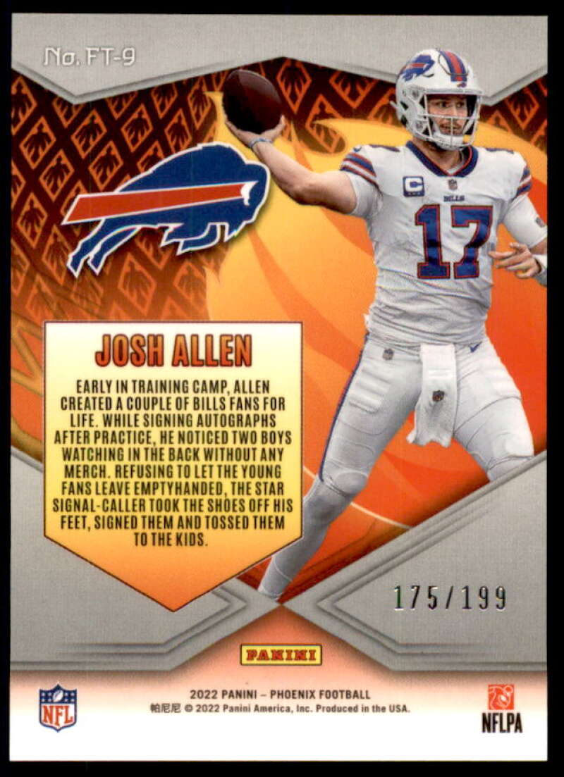Josh Allen Card 2022 Panini Phoenix Flame Throwers Red #9  Image 2