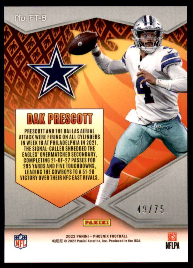 Dak Prescott Card 2022 Panini Phoenix Flame Throwers Yellow #8  Image 2