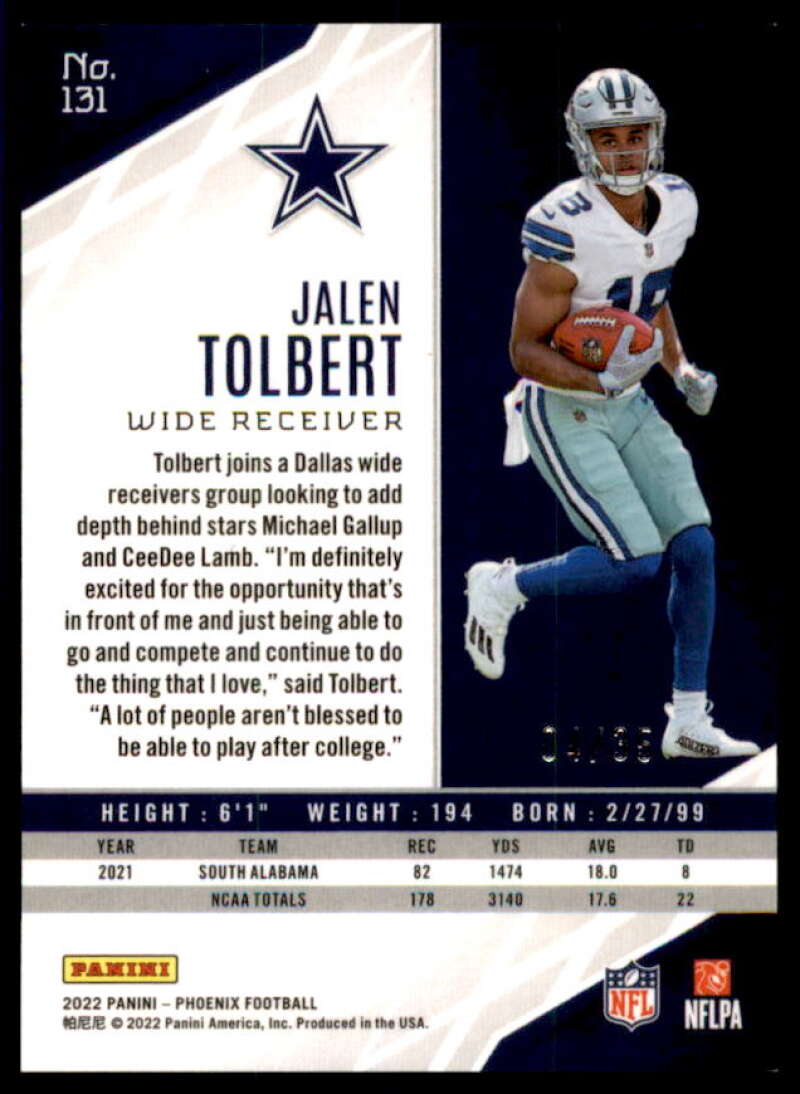 Jalen Tolbert Card 2022 Panini Phoenix Blue #131  Image 2